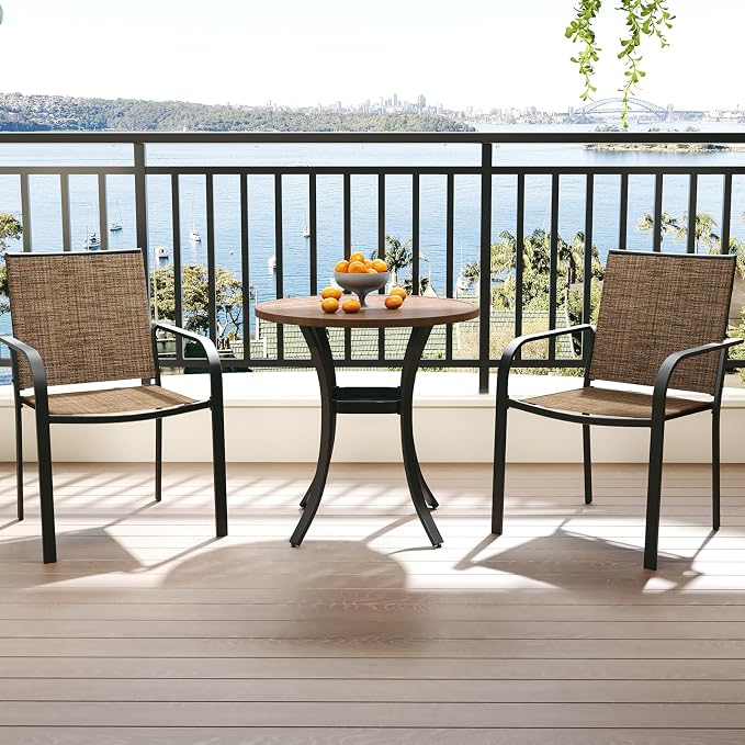 Anmutig Small Outdoor Metal Table for 2, Patio Bistro Table with Curved Legs, All Weather Slatted Table for Lawn, Garden, Balcony, Deck, Brown