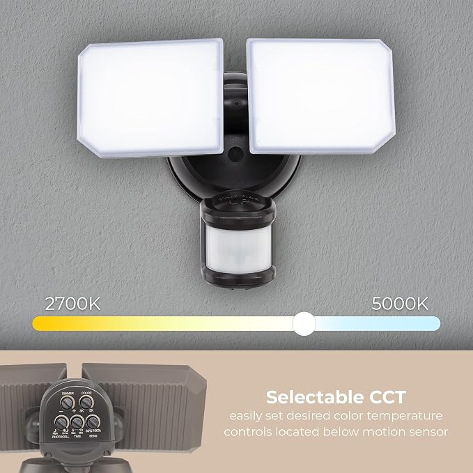 Guardian Flood and Security Wall Light with 2 Lights 2,250 Lumens 20 Watts and Programmable Motion and Photo Sensor in Bronze