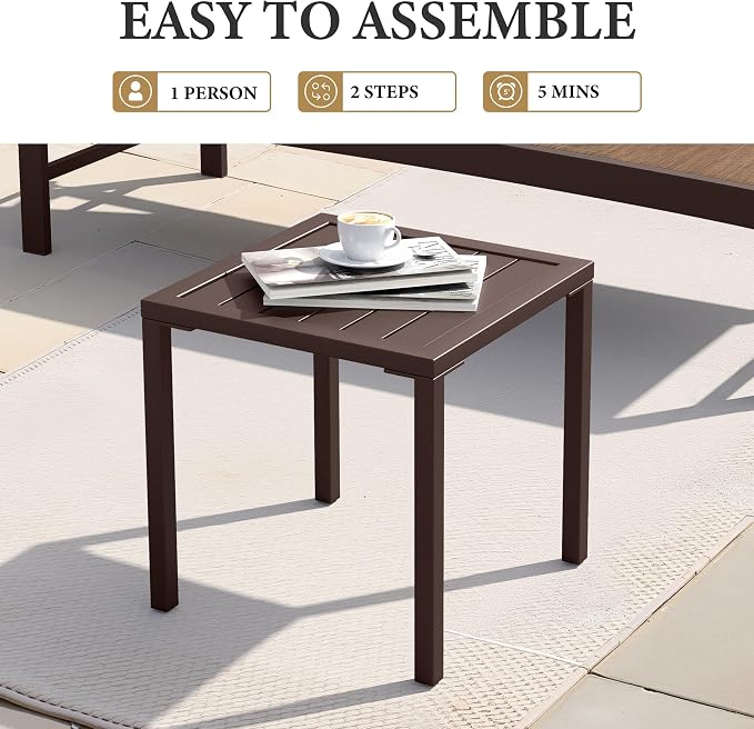 Crestlive Products Aluminum Outdoor Side Table, Pool Lounge Chair Side Table, Weather Resistant Small Square Coffee End Table for Patio, Yard, Garden, Porch, Deck, Indoor, Outdoor