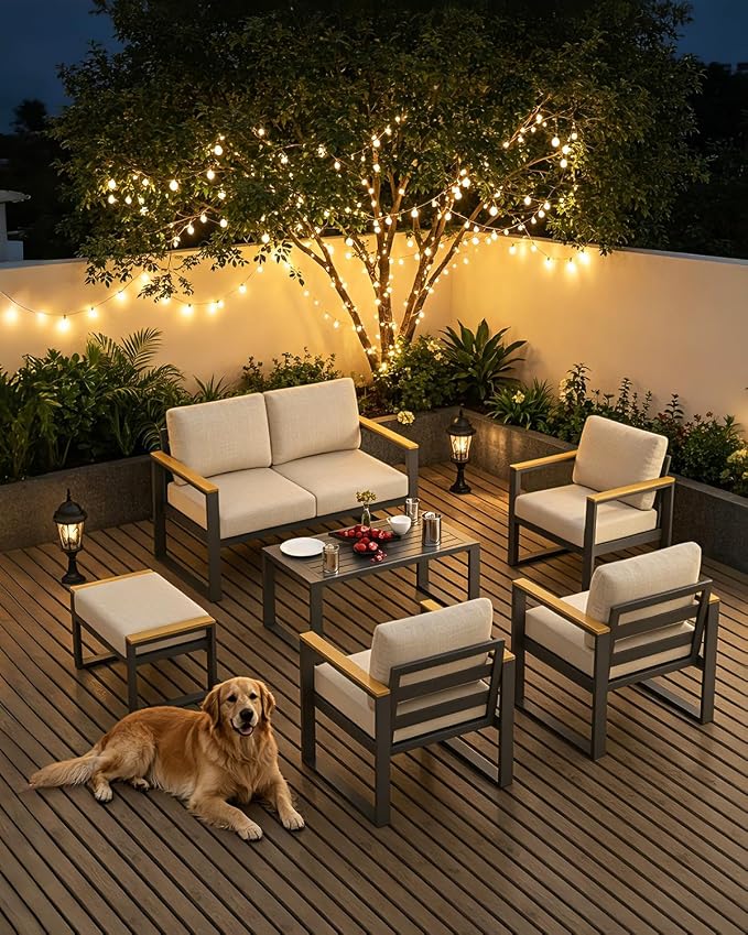 Aluminum Patio Furniture Armchair Set of 2, Metal Outdoor Chairs with Upgraded Cushions, All-Weather Outdoor Single Sofa for Balcony, Garden, Deck, Backyard, Beige