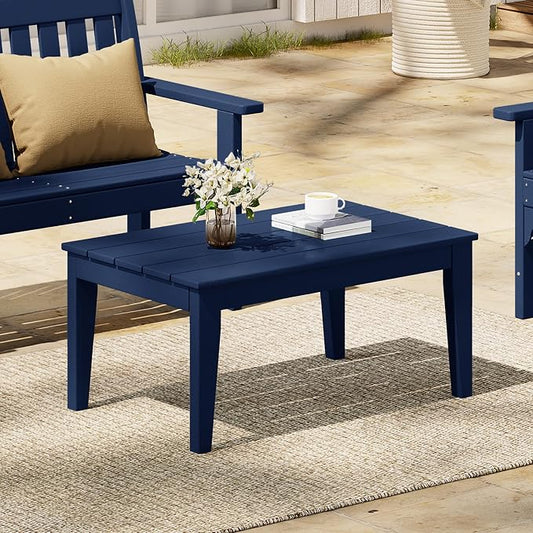 Costaelm Adirondack Outdoor Coffee Table, HDPE Drink Table Weather Resistant, Patio Porch Accent Balcony Table Outdoor End Table for Pool, Seaside, Backyard, Navy Blue