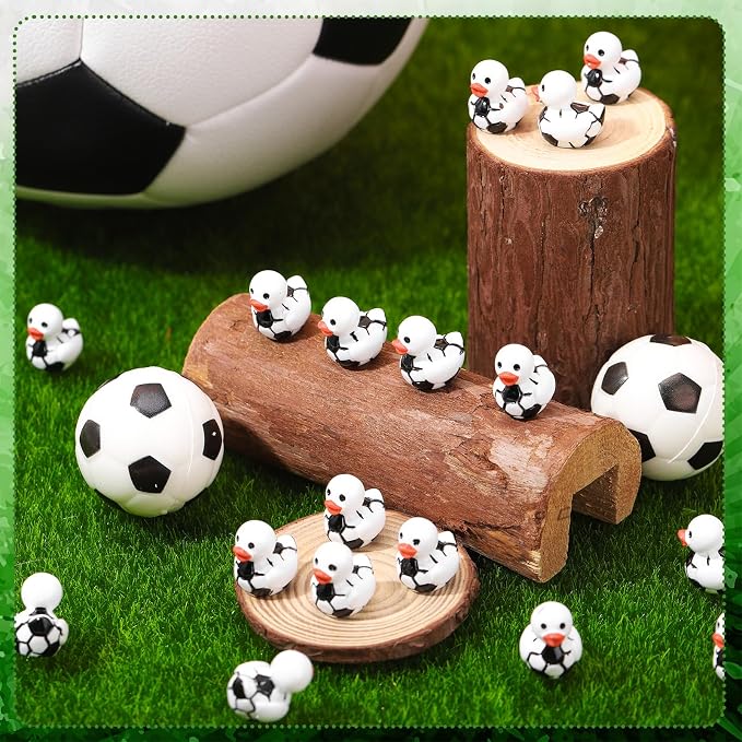 30 Pcs Soccer Ducks, Mini Soccer Resin Ducks Bulk, Fun Printed Toy Figures for Sports Party Favors, Themed Decor, Kids Gift Collection (Soccer)