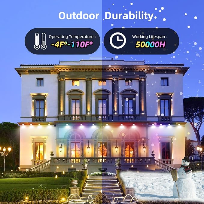 Permanent Outdoor Lights, 100ft Smart RGB+IC Outdoor Light, IP67 Waterproof 72 LED Eaves Lights, Year-Round Outdoor Lighting for New Year, Holiday, Daily Lighting, Christmas, APP/Voice/Remote/Control