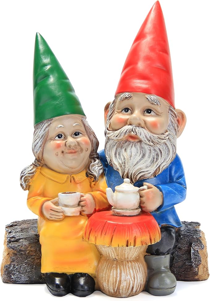 Smadeer Garden Gnome Statue for Outdoor Decoration,Couple in Love Gnome Figurine for Patio Yard Lawn Outside Porch Decor,Garden Sculptures & Statues,Coffee Knome Romantic Forever Love