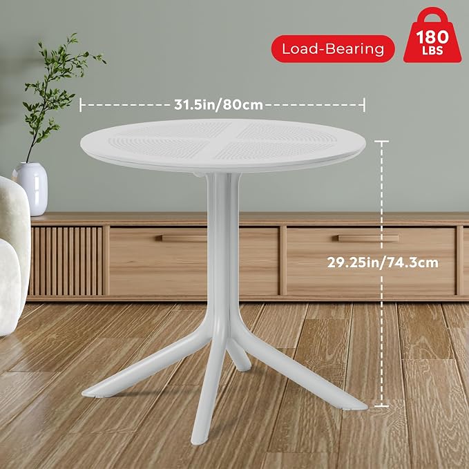 Costaelm Small Patio Table, Outdoor Round Dining Table, Weather Resistant Outside Table for Poolside Deck Lawn Garden Backyard, Gray