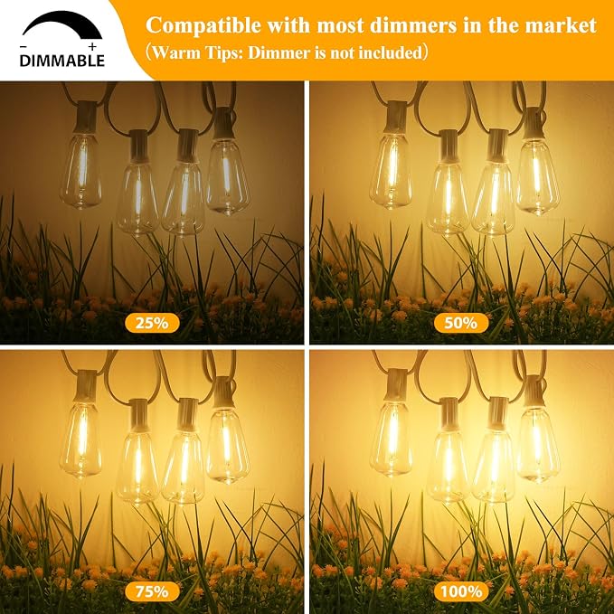 Brightever LED Outdoor String Lights,100FT Patio Lights with 52 Shatterproof ST38 Vintage Edison Bulbs 2700K Dimmable, Outside Hanging Light Waterproof for Porch Deck, Garden, Backyard, Balcony White