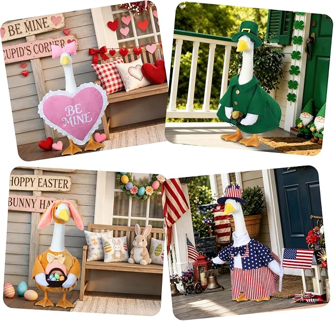 8 Set Porch Goose Outfits Holiday Goose Clothes for 23 Inch Goose Statue | Weather-resistant Polyester, Elastic Snug Fit, Seasonal Goose Outfits, Halloween, Christmas, All Holiday Themes, Patio Decor