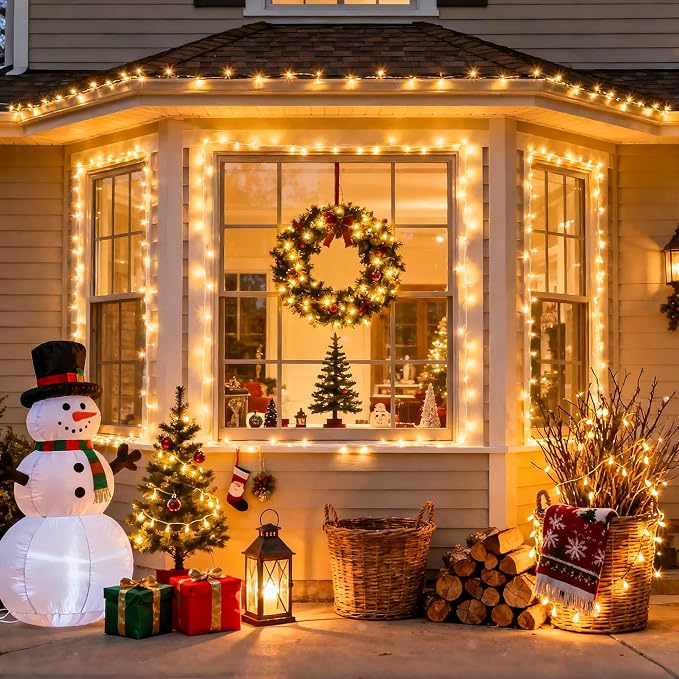 JMEXSUSS 163ft 500 LED Warm White Christmas Lights Indoor Outdoor | 8 Modes Clear Wire Plug-in String Lights Bedroom, 8 Modes Remote Control Christmas Tree Light for Bedroom Tree Classroom