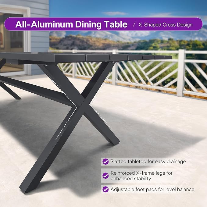 PURPLE LEAF Outdoor Dining Set for 6 with Waterproof Furniture Cover All Weather Patio Dining Set with Rectangular Aluminum Table and Wicker Dining Chairs for Garden Deck Backyard Kitchen, Grey