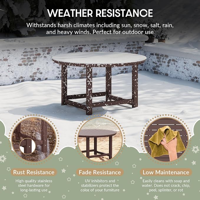 WestinTrends Malibu Kids Outdoor Patio Furniture HDPE 38" Wide Round Dining Table, Dark Brown