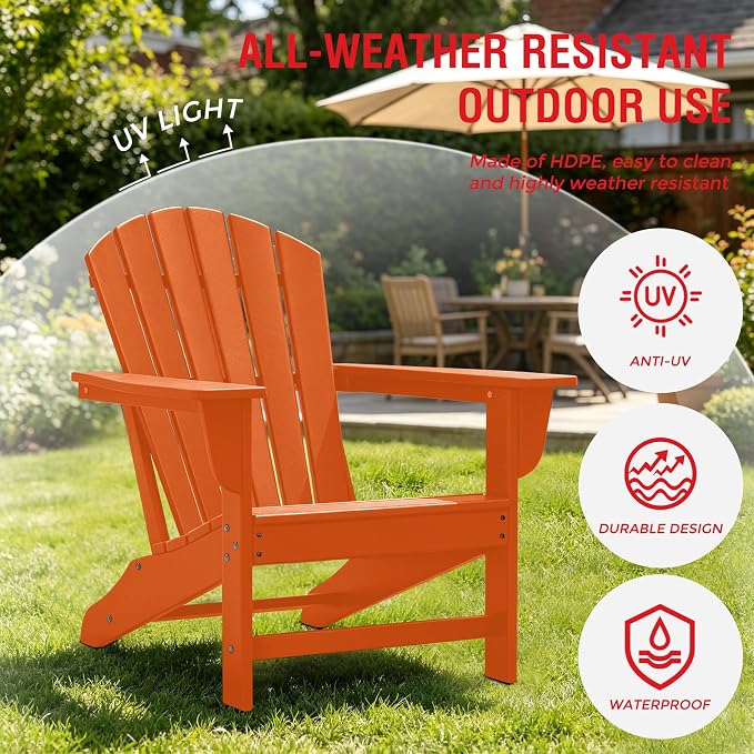 Costaelm Patio Conversation Set, Outdoor Chairs Set of 5 Balcony Firepit Furniture Outdoor Adirondack Round Table and Chair Backyard Furniture Set for Lawn Porch Pool Garden, Orange