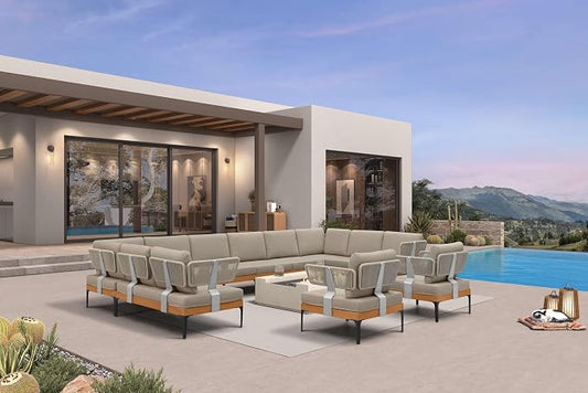 PURPLE LEAF Patio Furniture Set Outdoor Conversation Sets with Fade-Resistant Cushions and Coffee Table 12 Pieces Aluminum Modern Wicker Sofa Chairs for Balcony Yard Garden, Taupe
