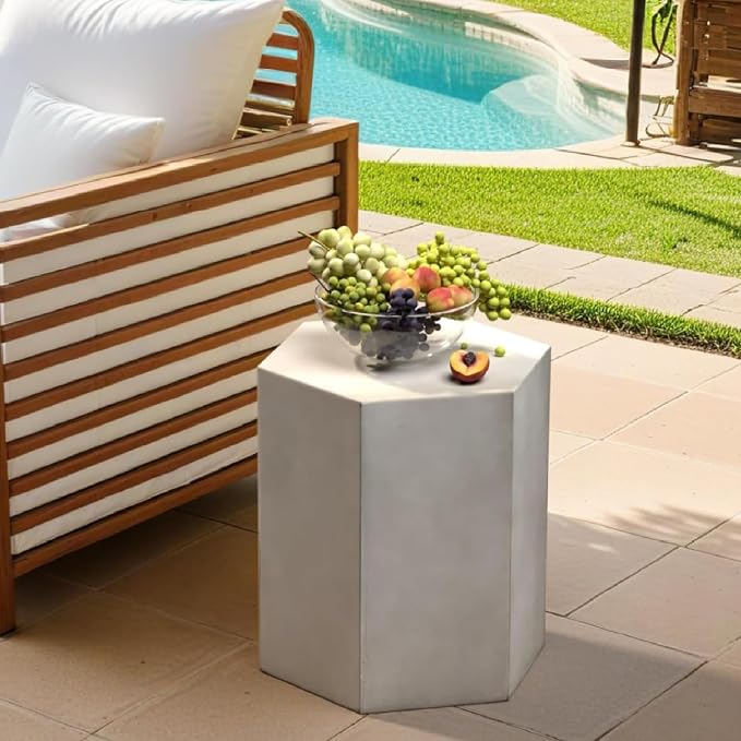 SUNBURY Concrete Side Table, 16" H Outdoor End Table, Morden Decor Side Tables for Patio in Light Grey for Garden, Living Room, Bedroom
