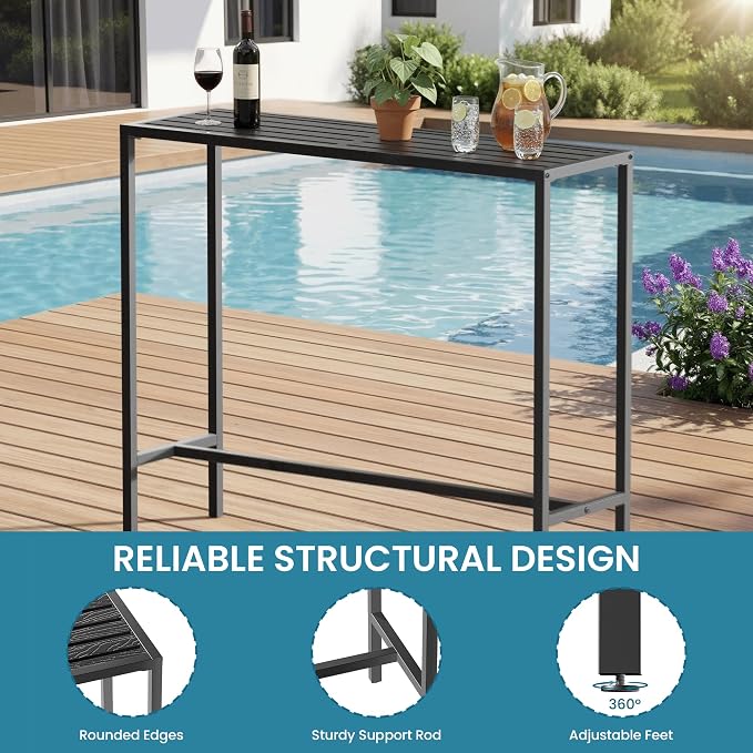 Outdoor Bar Table, 36in Bar Height Table, Black Metal Frame with Weatherproof Top, HDPE Outdoor Furniture for Patio, Hot Tub, Party, Balcony, Indoor