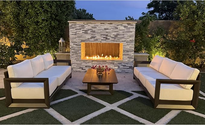 PURPLE LEAF Patio Furniture Set Open-End Outdoor Couch with 9.6" Thick Cushion and Soft Pillows 7 Piece Outdoor Sectional Sofas with Table Modern Outdoor Conversation Sets for Yard Porch Deck, Bronze