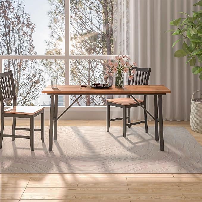 HAPPYGRILL Folding Picnic Table Acacia Wood Dining Table with Metal Frame, Portable Camping BBQ Table, Rectangular Dining Table for Indoor Outdoor Activities Garden Yard Patio