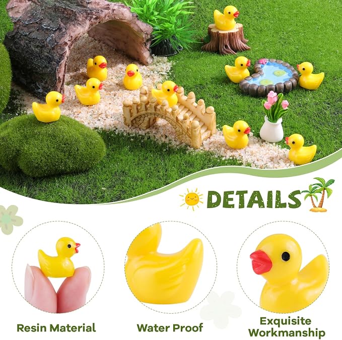 TINKRSTUFF 150PCS Mini Resin Animals Cute Yellow Tiny Ducks,Miniature Duck Figures to Hide,Little Animal Small Figurines Bulk for Desk Garden Landscape Aquarium Ornaments DIY Crafts & Decor