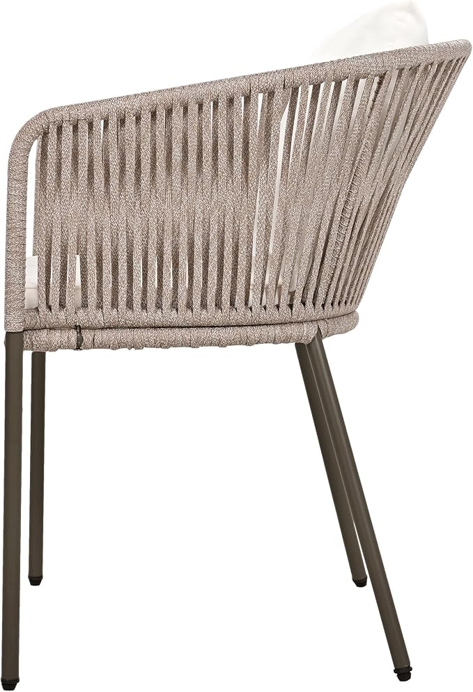 7 PCs Patio Dining Set with Table and 6 Chairs Beige | All-Weather Outdoor Furniture with Acacia Wood Tabletop & Metal Frame, for Garden, Backyard, or Balcony