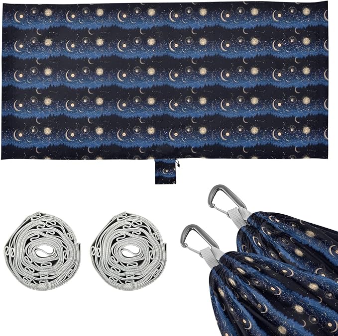 Camping Hammock Outdoor Hammocks for Outside Sun Moon Forest Starrysky Beach Trees Portable Lightweight with Pockets Tree Straps Indoor