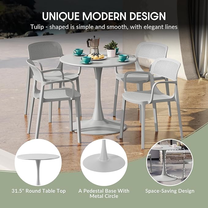 WestinTrends Playa 31.5" Round Outdoor Indoor Metal Cocktail Dining Table, Gray