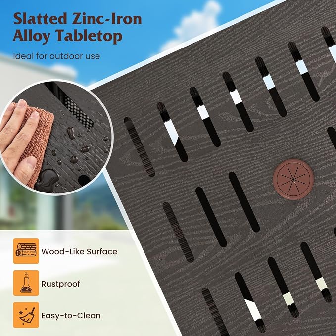 HAPPYGRILL Outdoor Side Table with 1.93" Umbrella Hole, Patio Umbrella Stand with Zinc-Iron Alloy Tabletop, Rustproof Metal Frame, PE Rattan End Table for Deck Garden Yard Poolside (No Sand Bag)