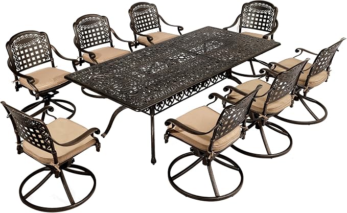 TITIMO 87'' Patio Dining Table, Cast Aluminum Outdoor Rectangle Dining Table, Weather-Resistant Table with 2" Umbrella Hole, Lawn Backyard Garden