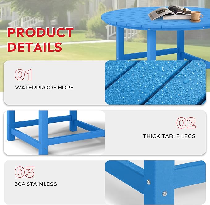 Costaelm Kids Dinner Table, Toddler Play Desk Student Desk Outdoor Childrens Picnic Tables for Children Arts & Crafts, Snack Time, Multi-Activity Table for Ages 2-8 in Home/Outside, Pacific Blue
