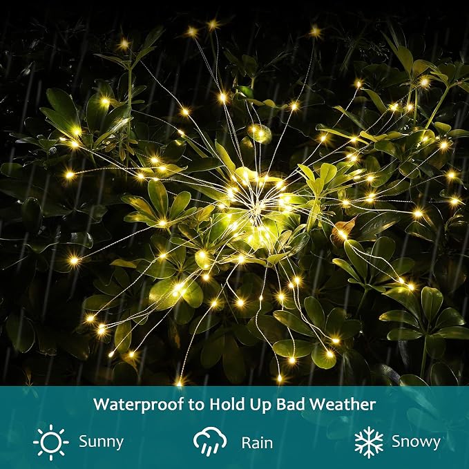 Solar Firework Lights, 2 Pack 135 LEDs 2 Lighting Modes Solar Garden Lights Outdoor Waterproof for Yard Patio Walkway Pathway Party Wedding Christmas Decorative - Warm White