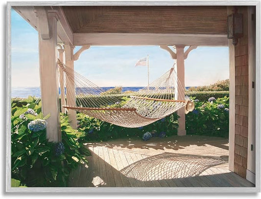 'Tranquil Hammock Warm Sunlit Porch Rural'| Framed Giclee Art | Stupell Industries | Gray, 14 x 11 Inches, Easy to Hang and Sturdy, Made in USA, by Tom Mielko