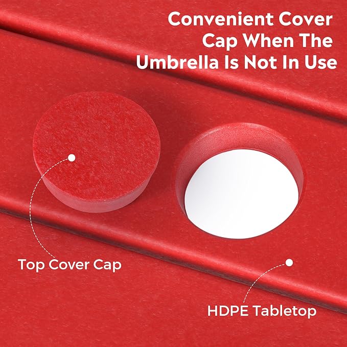 Costaelm Outdoor Bar Table, 37" Counter Height Square Patio Cocktail Bar Table with Umbrella Hole, Patio Bistro Dining Pub Table for Front Porch Deck Backyard Garden, Red