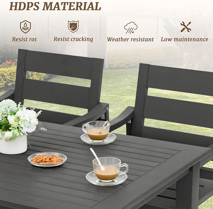 Cozyman Patio Table and Chairs Set, HDPS Outdoor Dining Set for 6, Patio Furniture for Deck, Poolside, and Backyard, Dark Gray