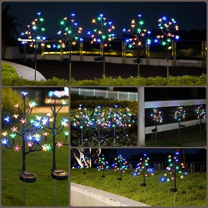 4 Pack Solar Garden Lights Outdoor, Solar Lights Outdoor Flowers | 2Modes 80LED Garden Decor, Waterproof Solar Powered Fairy Garden Outdoor Decorations for Yard Patio Pathway, Gardening Gifts