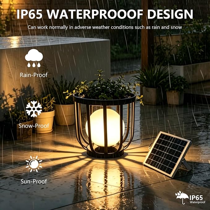 Solar LED Outdoor Side Table 2-Pack, Built-in Glowing Sphere, Remote Control & Detachable Solar Panel,Waterproof Rustproof Metal Floor Lamp for Patio Garden Balcony