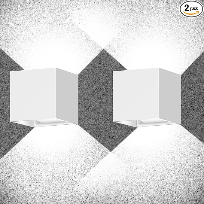 Juyace 2 Pack 20W LED Modern Wall Sconce Outdoor Up and Down Exterior Light | 2000lm,hardwire,No photocell Light Fixture, up down Angle-Adjustable,Square 4.7",IP65 Waterproof for Porch Patio,Black