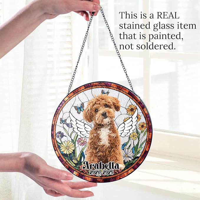 Custom Photo Memorial Dog Suncatcher Custom Cat, Pet Stained Glass Keepsake – Loss of Pet Sympathy Gift – Stained Glass Dog Memorial Window Hanging Sun Catcher– Pet Remembrance Gift