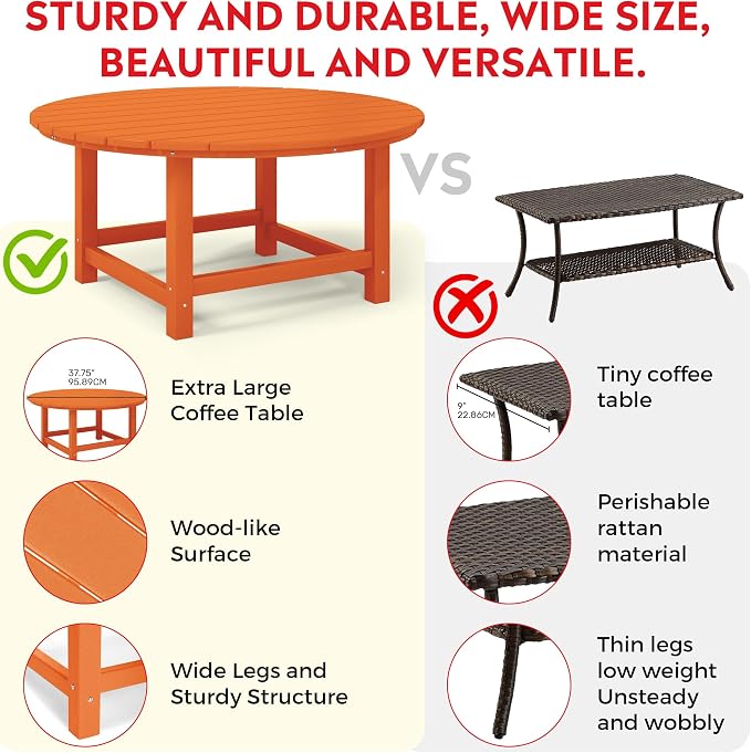 Costaelm Paradise Kids 5-Piece HDPE Outdoor Patio Round Dining Table and Chairs Set, Orange