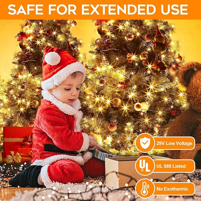 2Pack Connectable Total 132Ft 400 LED Christmas Lights with Timer, Green Wire Fairy Starry String Lights Plug in, 8 Modes and Memory, forIndoor Outdoor Xmas Tree Wedding Party Decoration,Warm White