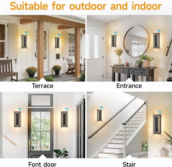 Dusk to Dawn Outdoor Wall Light,Exterior Light Fixtures 15.7 in,24W | 2-Tier Black Modern Outside Lights For House,Porch,Garage,Front Door,Patio With 3000K Warm White LEDs,Waterproof, 1 Pack