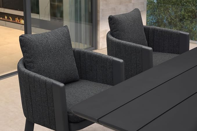 PURPLE LEAF Luxury 5-Piece Outdoor Dining Set for 4 Powder-Coated Aluminum Patio Table and Handwoven Olefin Rope Chairs with Cushions Modern Weather-Resistant Patio Furniture Carbon Slate Color