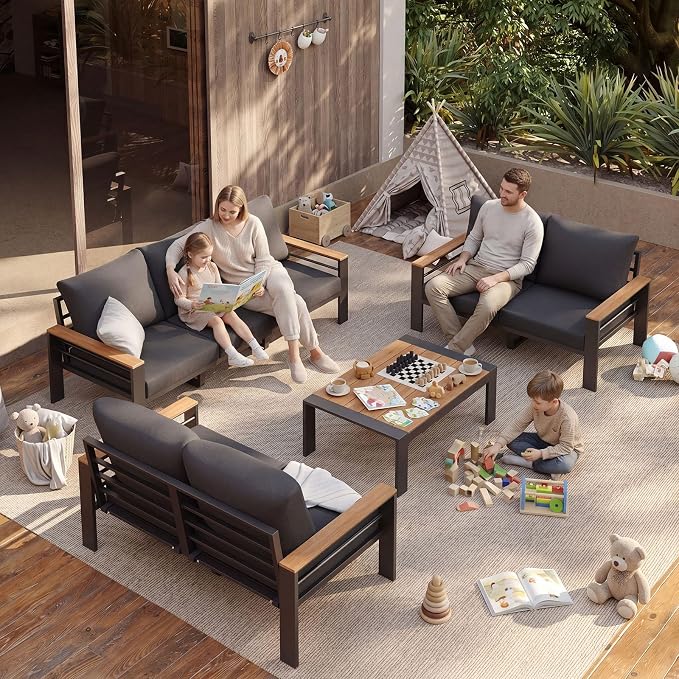 Aoxun Patio Furniture Set, 7 Piece Aluminum Patio Sets with 5" Thicken & Washable Cushion, Waterproof Outdoor Furniture with Coffee Table, Outdoor Couch Sectional for Backyard, Porch and Garden