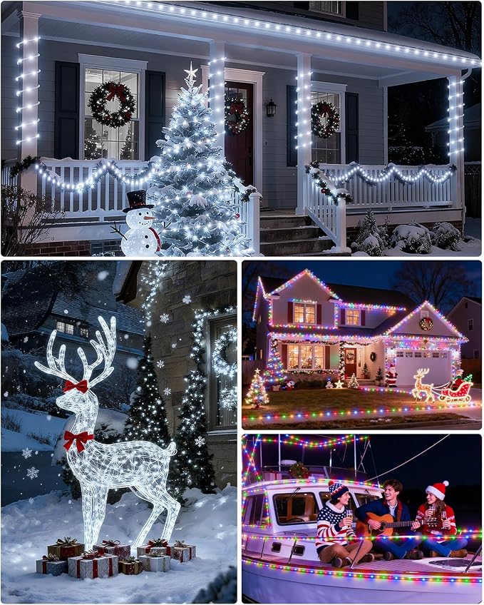 ICRGB Solar Lights Outdoor, 66FT 200LED 1800mah Solar Rope Lights with Remote, Type C, 19 Modes and Timer, IP67 Waterproof for Outdoor Christmas Pool Patio Porch Tree Wedding, Cool White to Multicolor | Type C & Solar, 19 Modes, IP67 Waterproof, With R...