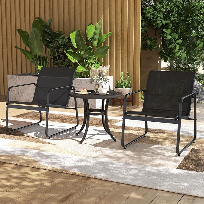 Tangkula 24 Inch Patio Side Table Set of 2, Cast Aluminum End Table with Adjustable Footpads, Outdoor Small Coffee Table, Round Metal Patio Table for Poolside, Backyard, Balcony (2, Black)