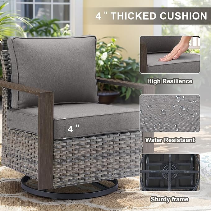 Belord 5 Piece Patio Furniture Set with Swivel Chairs, PE Wicker Patio Sofa Set Outdoor Swivel Rocker Patio Chairs with Anti-Rust Metal Wide Armrests for Deck Backyard Sunroom