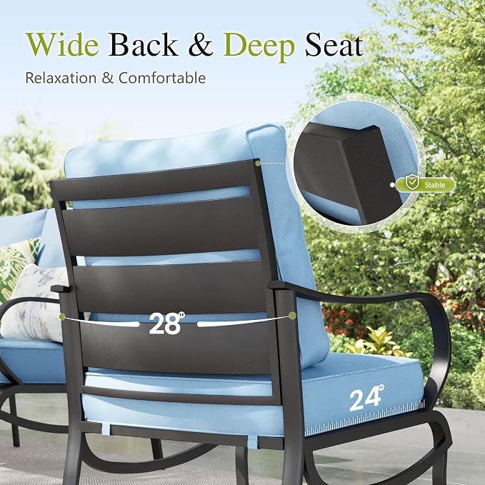 Sophia & William Patio Furniture Sets for 7 with 45" Gas Fire Pit Table Outdoor Conversation Sets 6 Pcs, 2 x Swivel Cushioned Sofa Chairs, 1x3-Seat Sofa, 2xOttomans for Backyard Poolside Blue