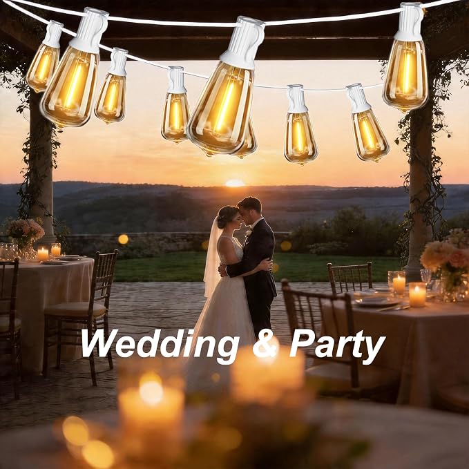 White Outdoor String Lights 200FT Lighting Waterproof for Patio Wedding | 2-Pack x 100FT Linkable White Cord Outdoor Lights,104 Plastic Dimmable LED Edison Bulbs for Party Porch Bistro Garden Gazebo
