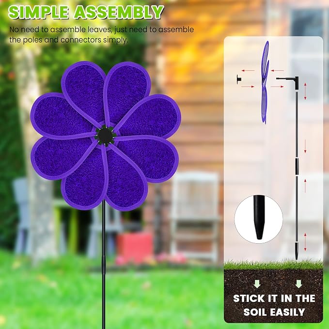 4PCS 11.4" W x 28" H Reflective Pinwheels Sparkly Lawn Wind Spinners Colorful Rainbow Windmill for Garden Decoration Bird Devices Deterrent to Scare Birds Away (Multicolor-2 Four Colors)