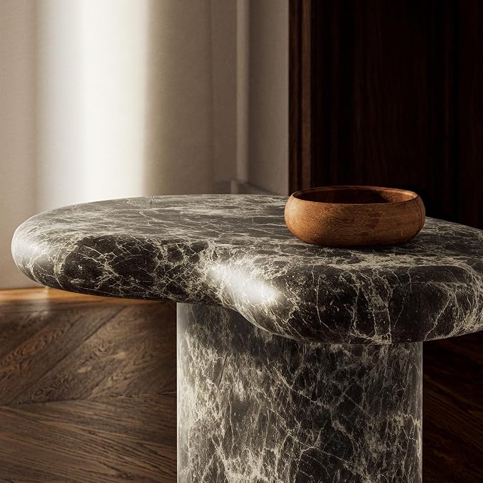 Modway Elowen Faux Marble Side Table in Dark Emperador Marble - Faux Emperador Marble Sculptural Pedestal Accent Table for Indoor and Outdoor Spaces