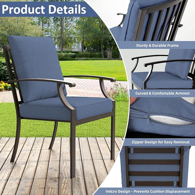 ALAULM 9-Piece Patio Dining Set with 14FT Patio Umbrella,Outdoor Dining Set with 8 Metal Chairs & Rectangle Table with1.5 Umbrella Hole, Patio Dining Table and Chairs for Backyard,Poolsid-DarkBlue
