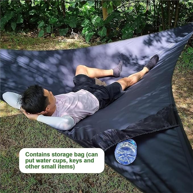 Camping Hammock， Portable 3 Point Tree Tent Hammock with Heavy Duty Tree Straps & Storage Pocket
