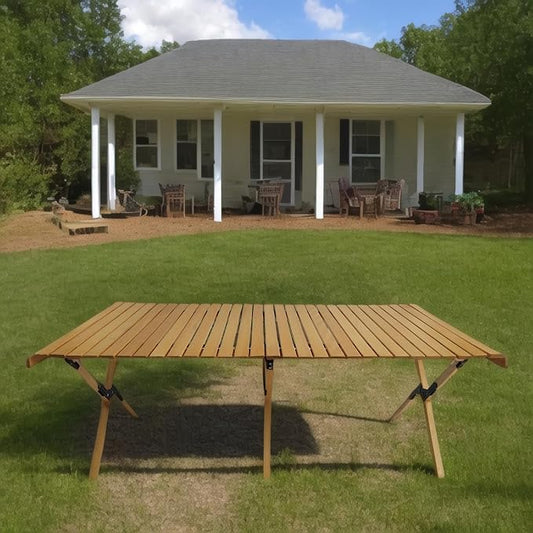 Portable Foldable Patio Dining Table Made of Natural Wood, Multi-Function Design for Indoor and Outdoor Applications